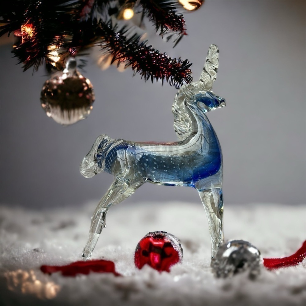 VINTAGE~MURANO~HANDBLOWN GLASS~UNICORN FIGURINE~CLEAR & BLUE~BEAUTIFUL PIECE~BR